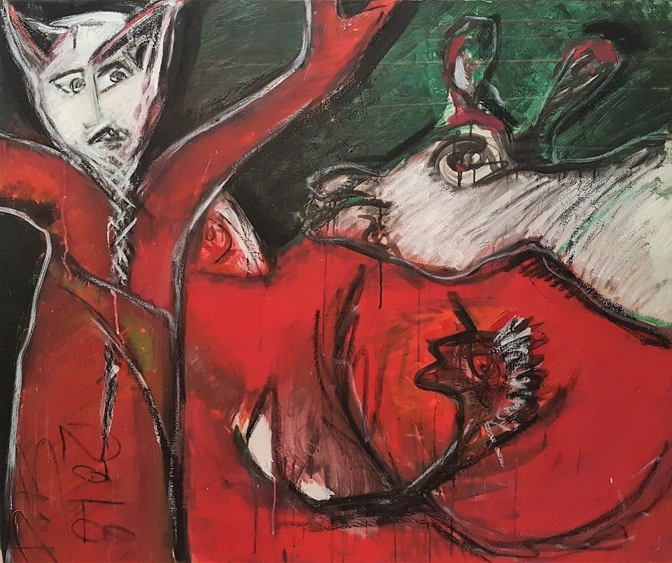 Geschöpft, Dirk von Burgsdorff 2018, 100 x 120 cm _ Acryl _ Lack _ Kohle auf Leinwand